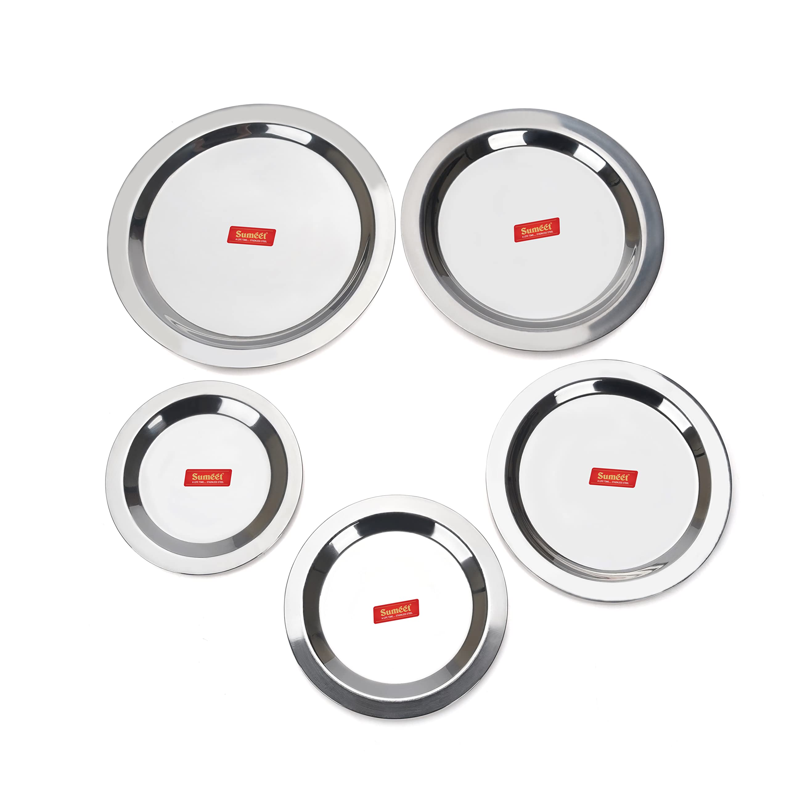 Sumeet Stainless Steel Heavy Gauge Ciba/Lids/Tope/Cheeba Cover Set of 5 Pcs (12.3cm, 13.8cm, 15.5cm, 16.7cm, 18.5cm), Silver 4