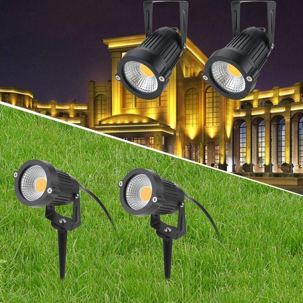 BLOOMWIN 4PCS COB Faretto da Giardino Proiettore LED Spot con Picchetto Esterno IP65 Bianco Caldo 5W 500LM 220V per Esterno Giardino