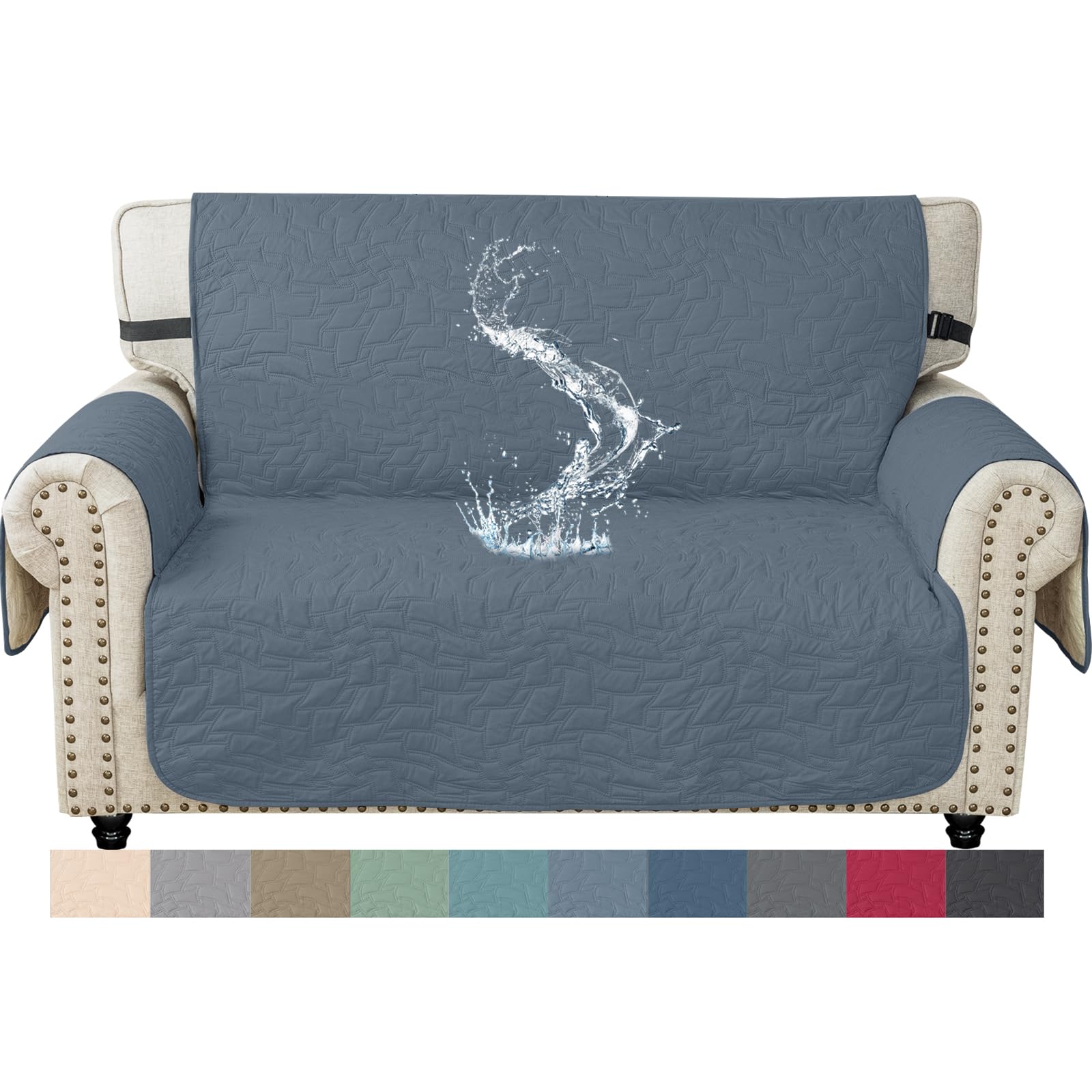 Ystyle Copri Divano 2 Posti Con Braccioli, Impermeabile Copridivano Antigraffio Gatto Cani, Universale Copridivani Trapuntato Salvadivano, Sofa Cover Antiscivolo Antimacchia, Blu Grigio