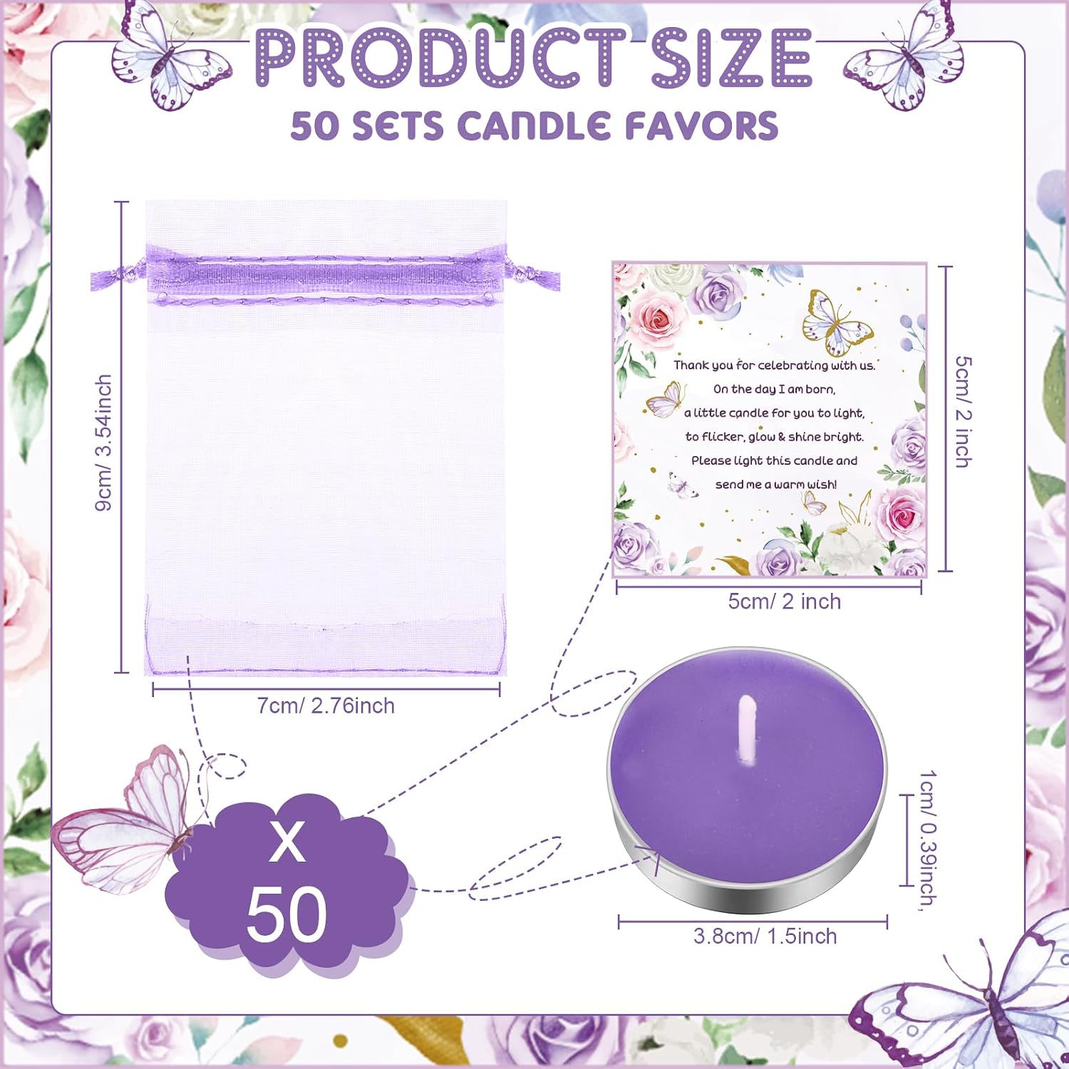 50 Sets Baby Shower Party Favors for Guests, Purple, Butterfly