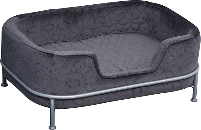 PawHut Dog Sofa Pet Couch, Velvet-feel Kitten Bed Lounge with Soft Cushion Washable Cover Metal Frame for Small Sized Dogs - Grey