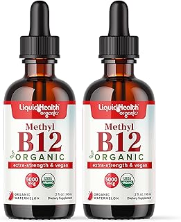 LIQUIDHEALTH USDA Organic Methyl Vitamin B12 Methylcobalamin Liquid Drops with Tart Cherry Juice - Boost Energy, Immune Support, Improve Memory & Concentration - USA Made, Vegan, Non-GMO (2 Pack)