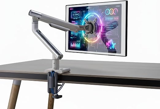 NPO STD49012UW 17-32 Ultra Slim Aluminum Monitor Handle, VESA Holder with 2xUSB Port Shock Absorber, Ergonomic 360 Pivots (9kg)