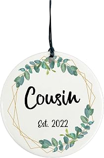 Ceramic Circle Plaque Decoration - Cousin Est (Botanical, Message on Back)