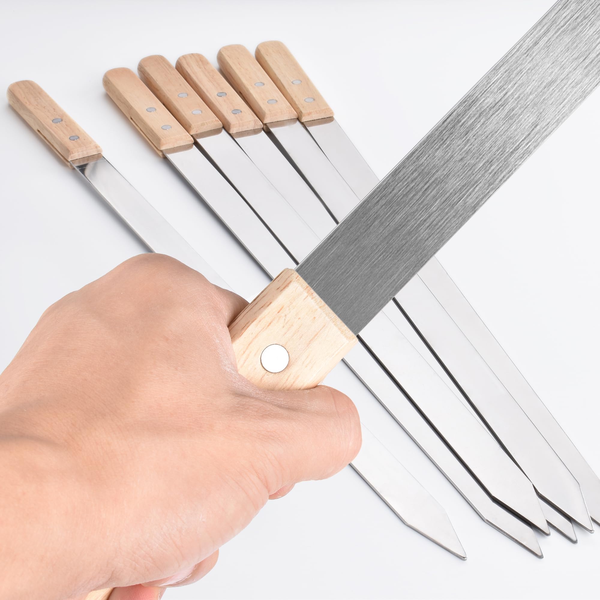 Brochettes de barbecue de 60 cm en acier inoxydable avec poignée bois