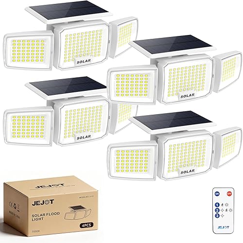 Miniatura 21 de Luz solar de seguridad para exteriores LED súper brillante con control remoto, luz de inundación con sensor de movimiento de radar, 3 cabezales gran