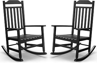 GYMHILL Patio Rocking Chairs Set of 2 - Weatherproof Poly Resin Oversized Porch Rockers, 350lb Capacity, Black