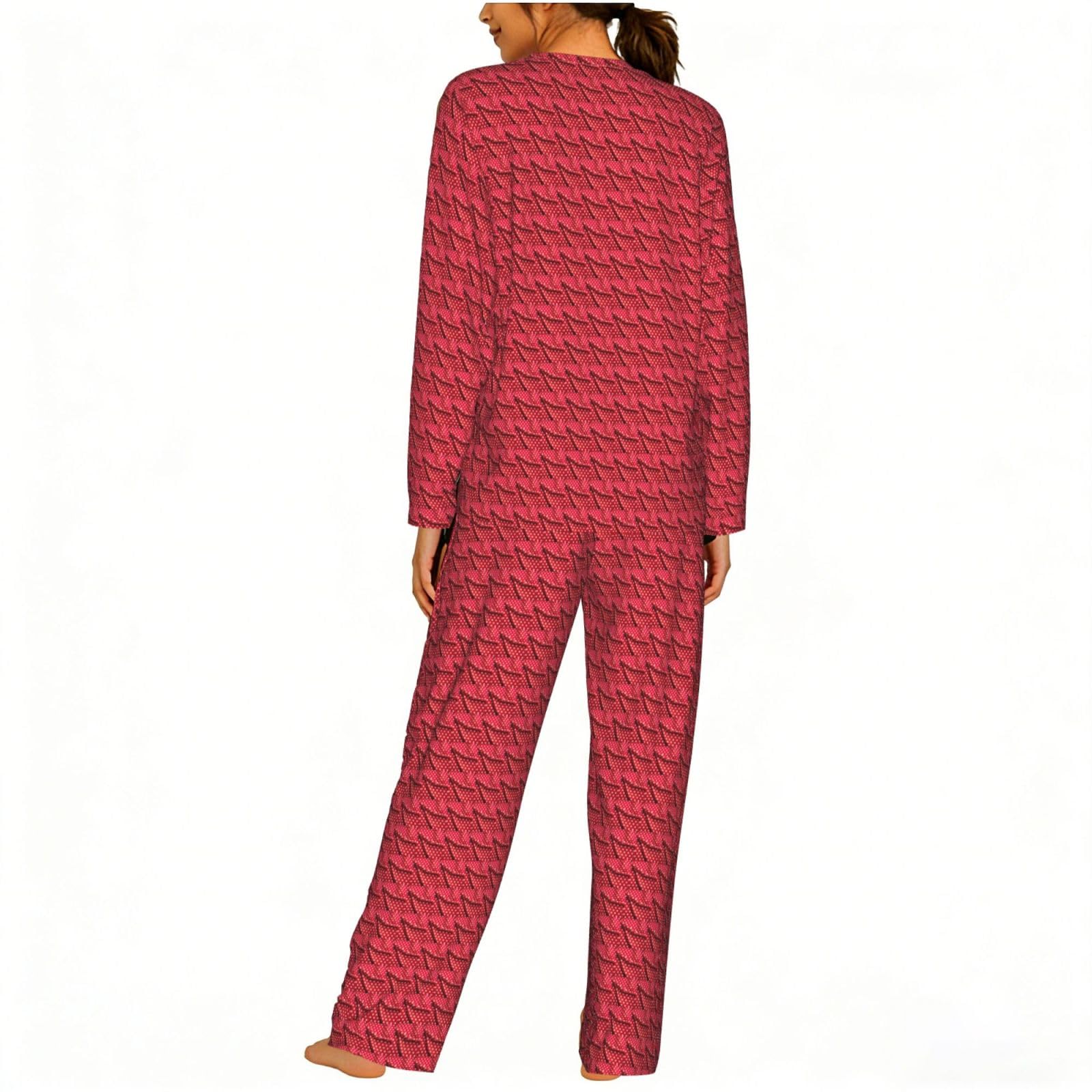 Pigiama da donna a maniche lunghe con stampa a pois bianchi rossi e bianchi, pigiama morbido da spiaggia, vacanze, biancheria da notte, regalo casual