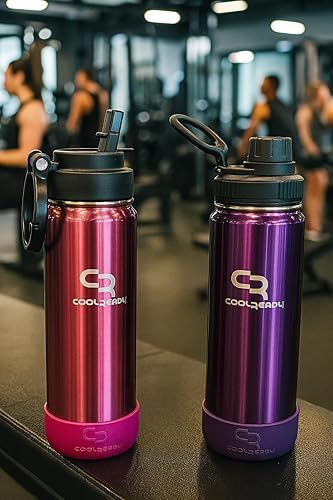 Miniatura 8 de Botella de agua aislada negra de 24 onzas con tapa de popote y boquilla, termo delgado de acero inoxidable, diseño apto para portavasos, doble pared