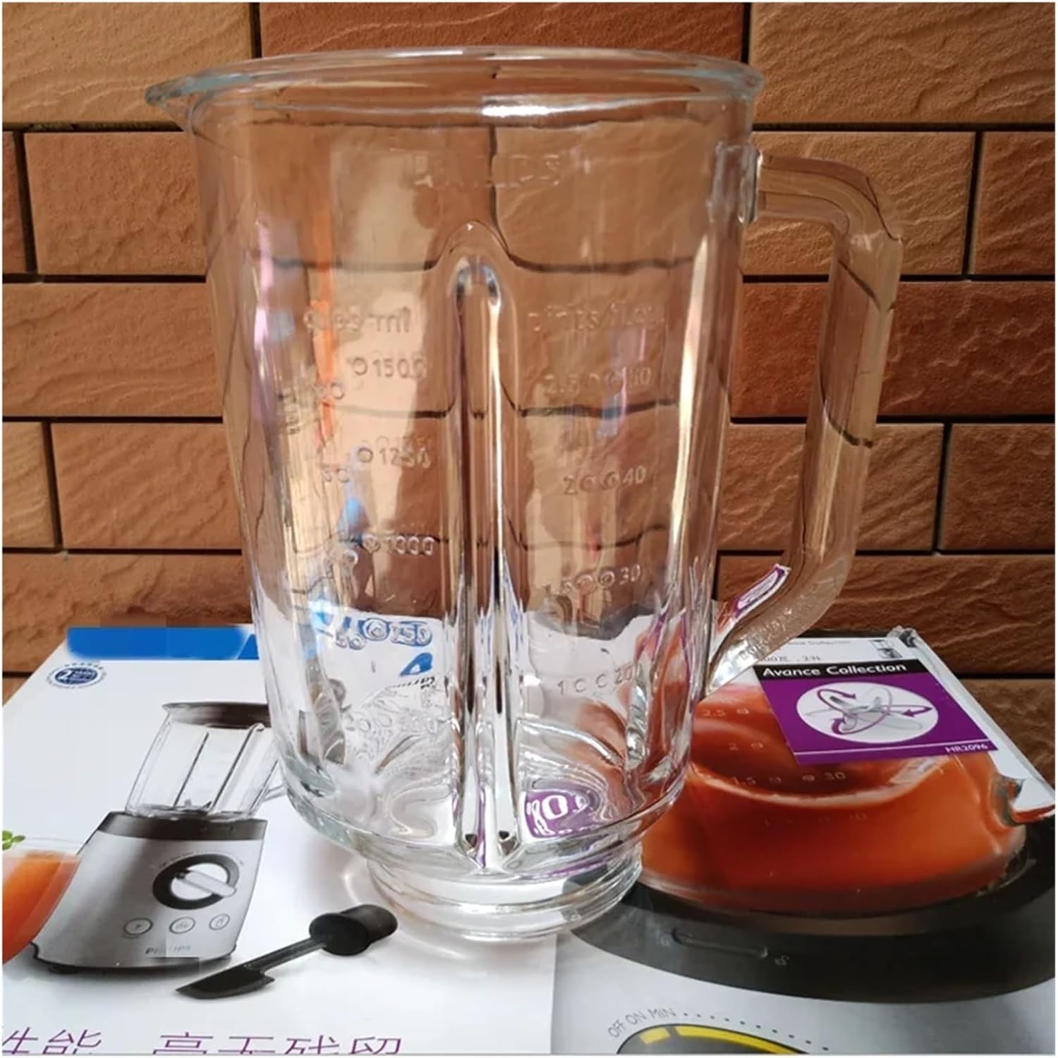Blender Jar Glass Cup Suitable ，Compatible for HR2095 HR2093 HR2096 HR2195 HR2196 Spare Parts Accessories Replacement