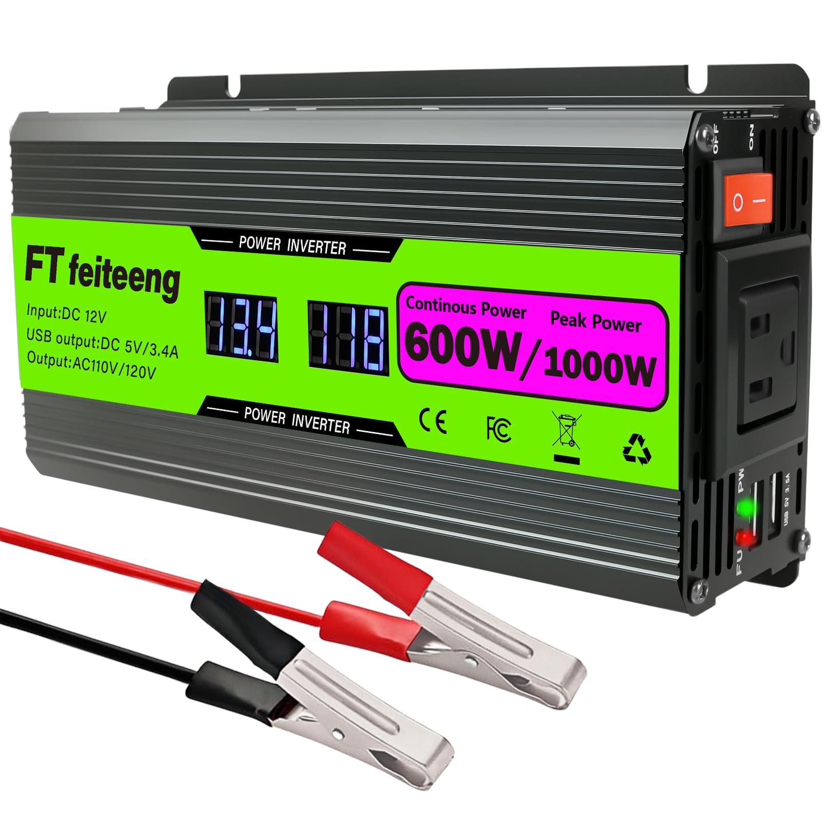 Dc To Ac Inverter 600W Power Inverter DC 12V To 110V AC Plug Adapter ...