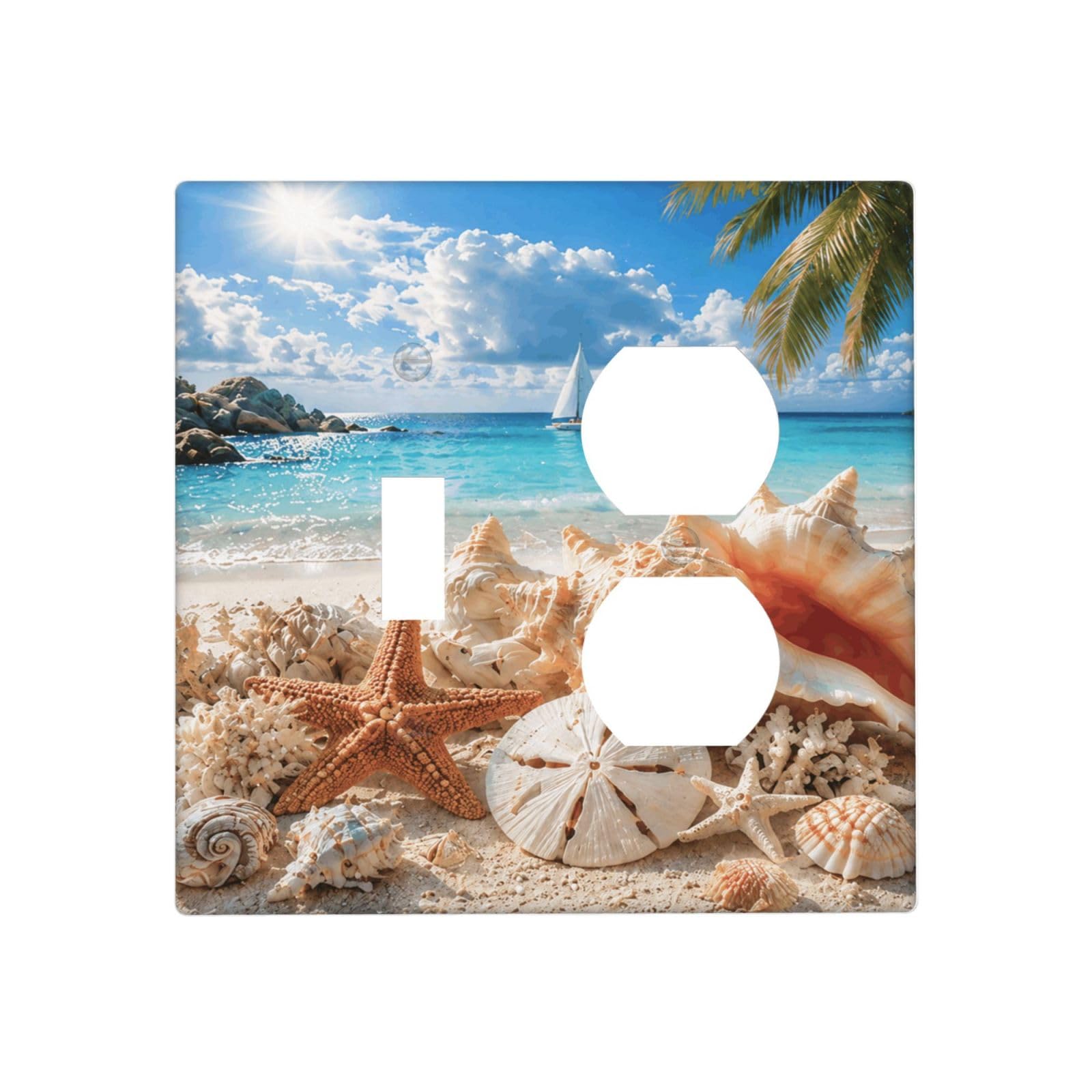 Xuejiaku Decorative Outlet Covers Beach Seashell Starfish Ocean 2 Gang Combin 1 Toggle/1 Duplex Light Switch Cover Gfci Wall Plate Coastal Tropical Receptacle Switchplate for Bedroom Home Decor