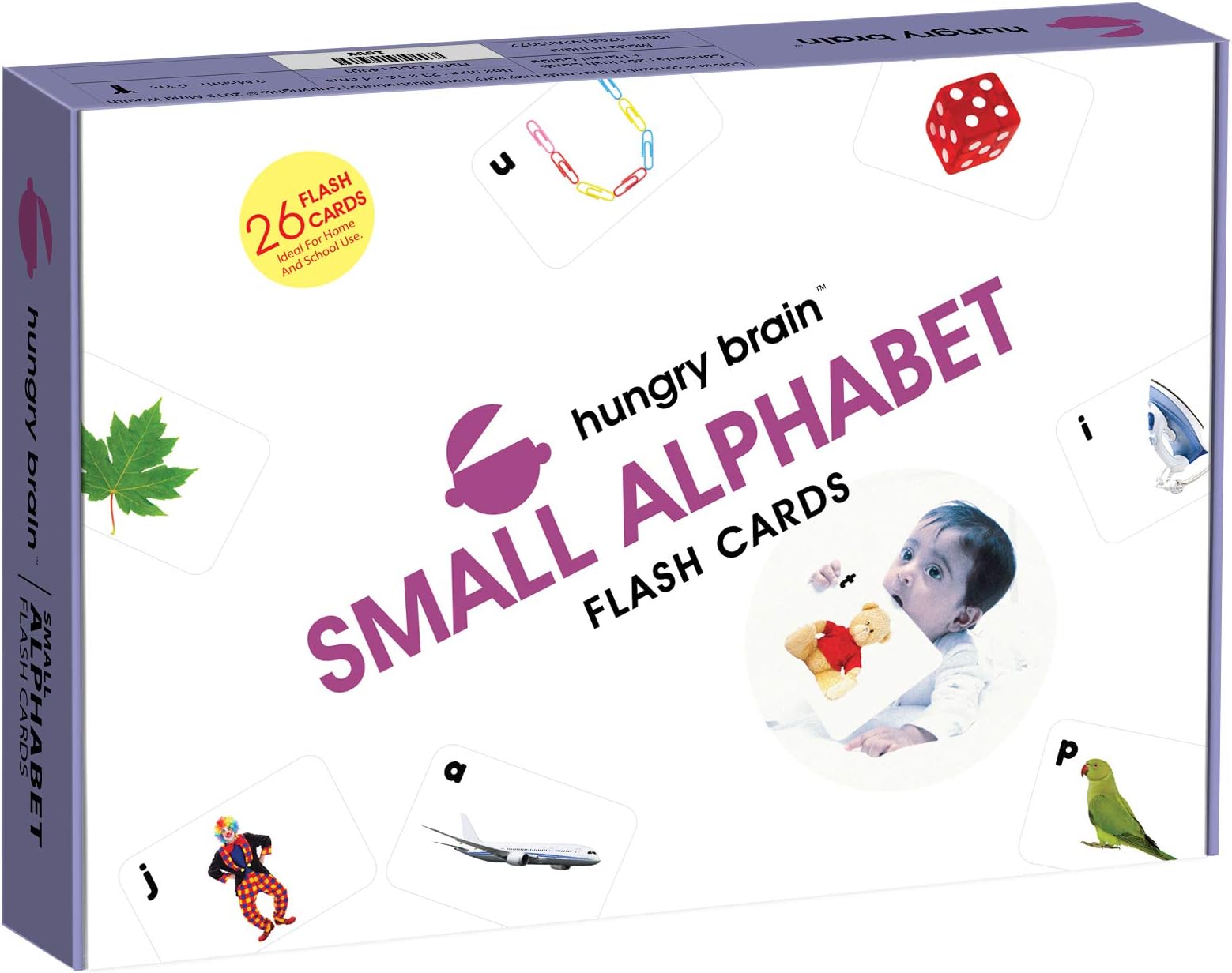 Hungry Brain Lowercase Alphabet Flash Cards for Toddlers & Kids | Montessori ABC Learning Cards | Improve Letter Recognition, Vocabulary, Memory | Educational Toy | Ages 3 Monthsโ6 Years