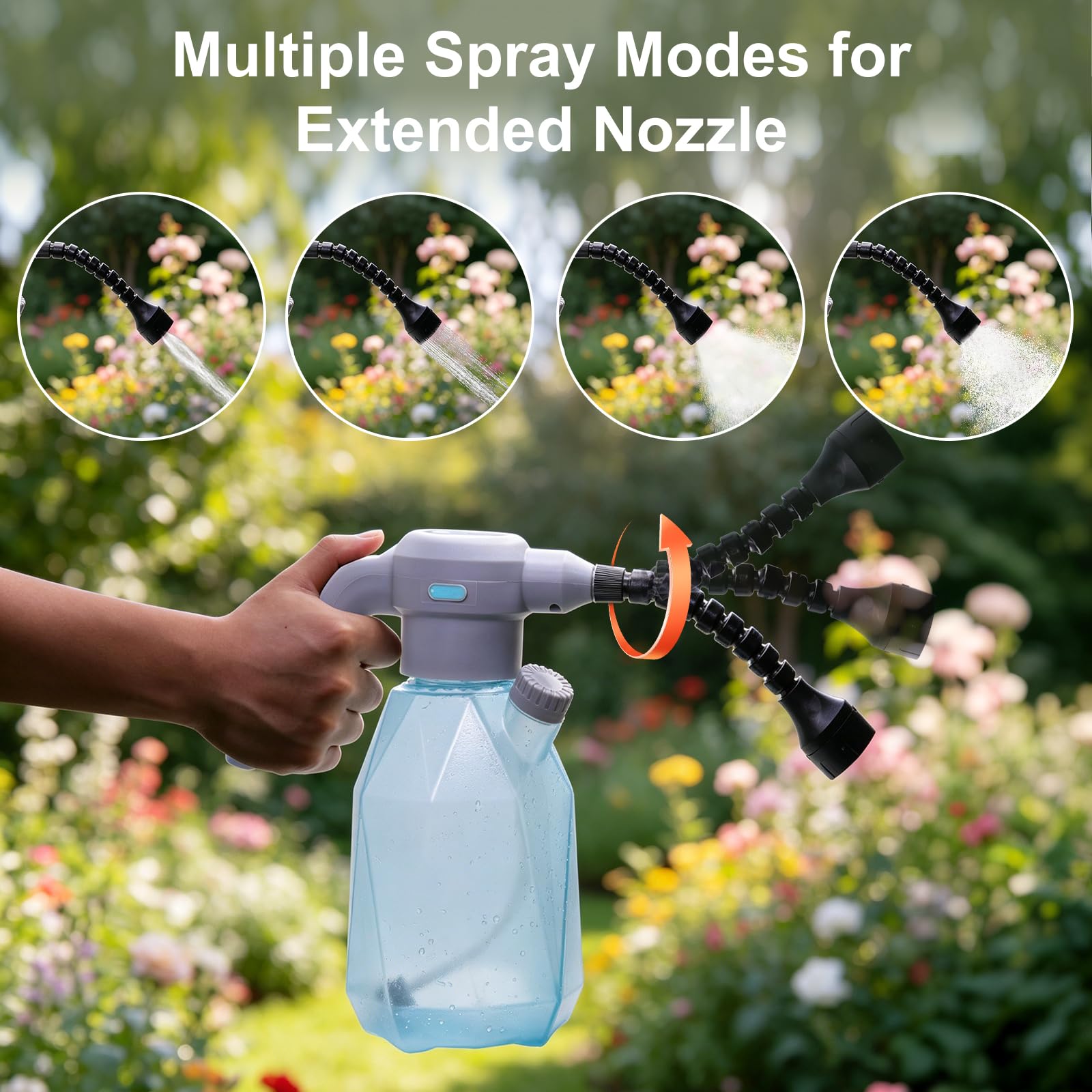 OBEST Pulverizador Eléctrico 2L, 3 Velocidades y 4 Modos de Pulverización | Botella Pulverizadora Portátil recargable para Jardín, Adecuado para Jardín,Patio,Césped y Limpieza General