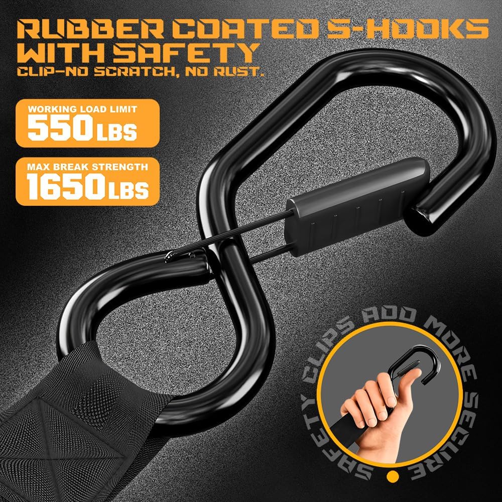 Retractable Ratchet Straps(4 PK)- 1 Inch x 10 Feet (1,650lb Break Strength)-Self Retracting Tie Down Straps for Motorcycle, ATV, Truck, Cargo, Appliance & More -Black + 4 PK Soft Loops - Image 3