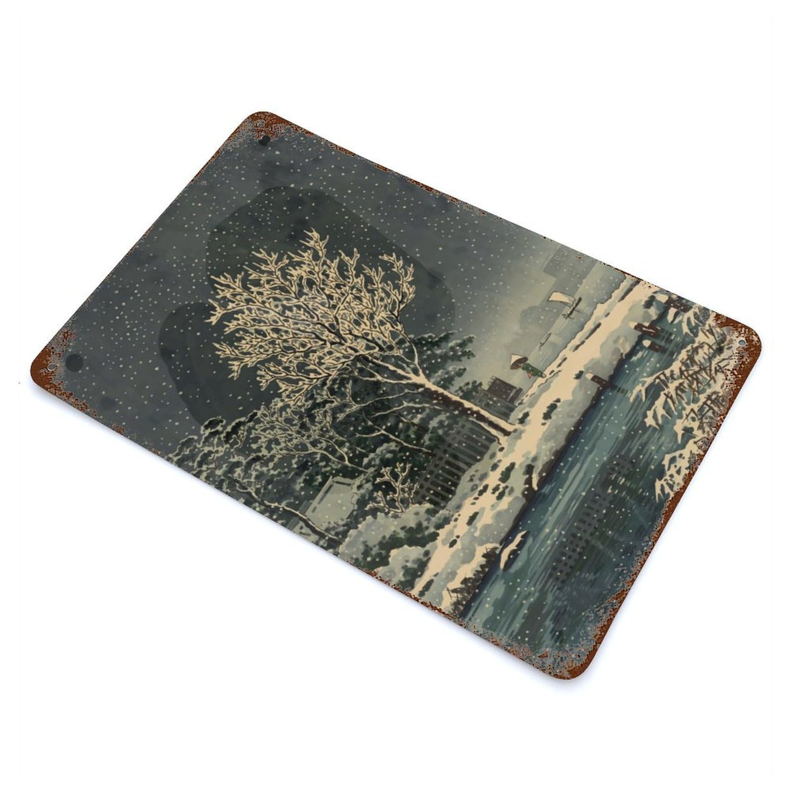 Snowing Landscape Decorative Tin Sign 11.8"x7.9", for Farmhouse, Kitchen And Entryway Decor, Shabby Chic Decor