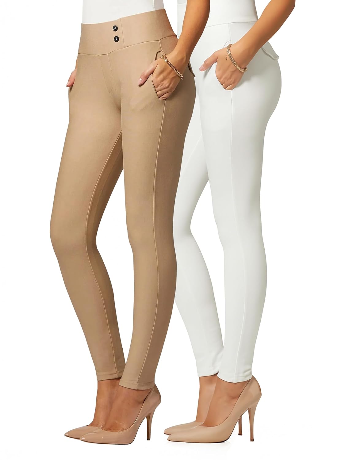 Conceited 2-Pack Stretch Slacks for Women - Wear to Work - Slim Leg Dress Pants with Pockets -