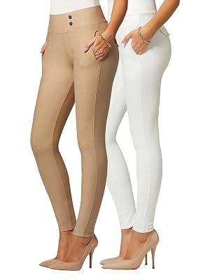 Conceited 2-Pack Stretch Slacks for Women - Wear to Work - Slim Leg Dress Pants with Pockets -
