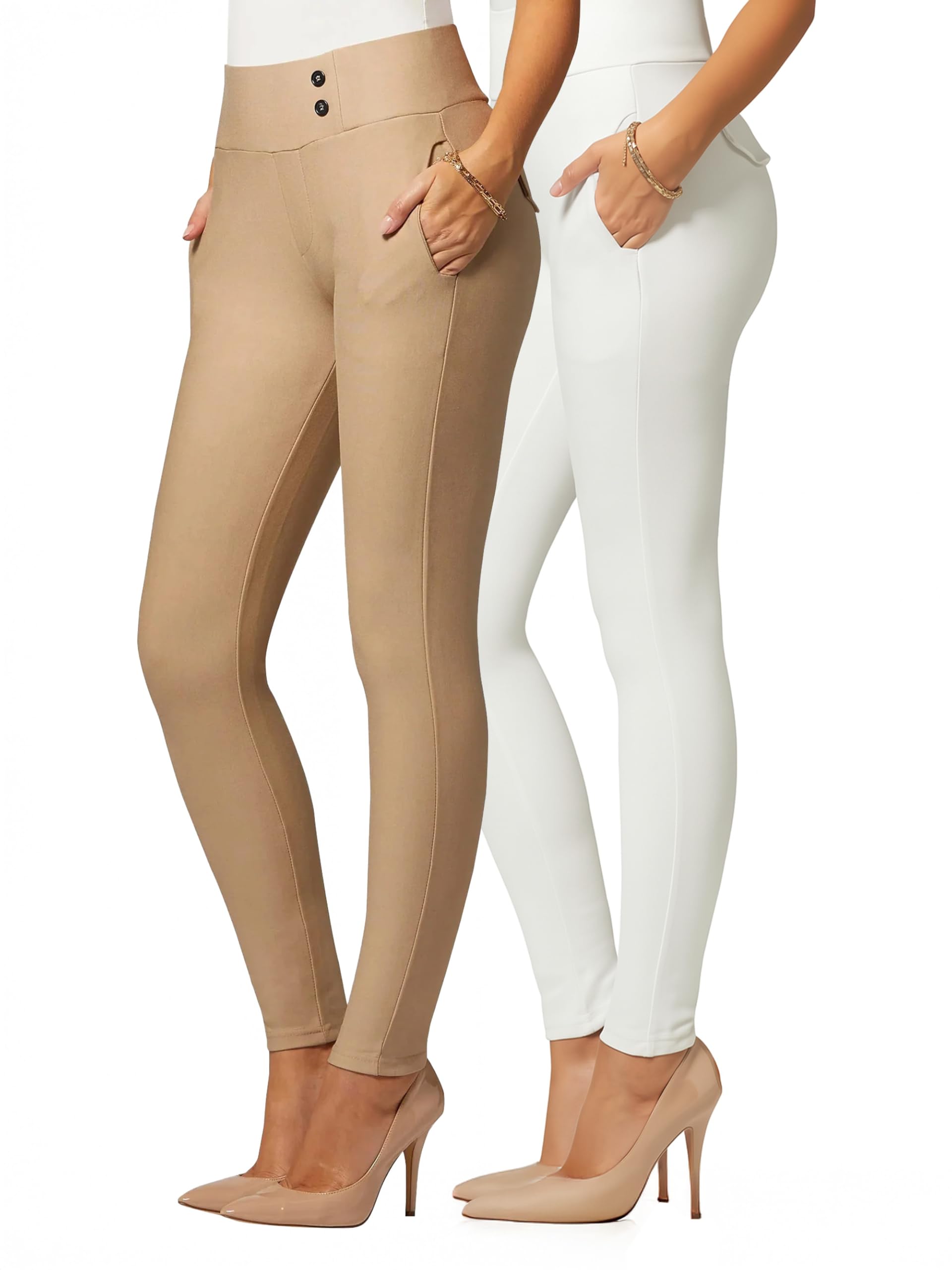 Conceited 2-Pack Stretch Slacks for Women - Wear to Work - Slim Leg Dress Pants with Pockets -