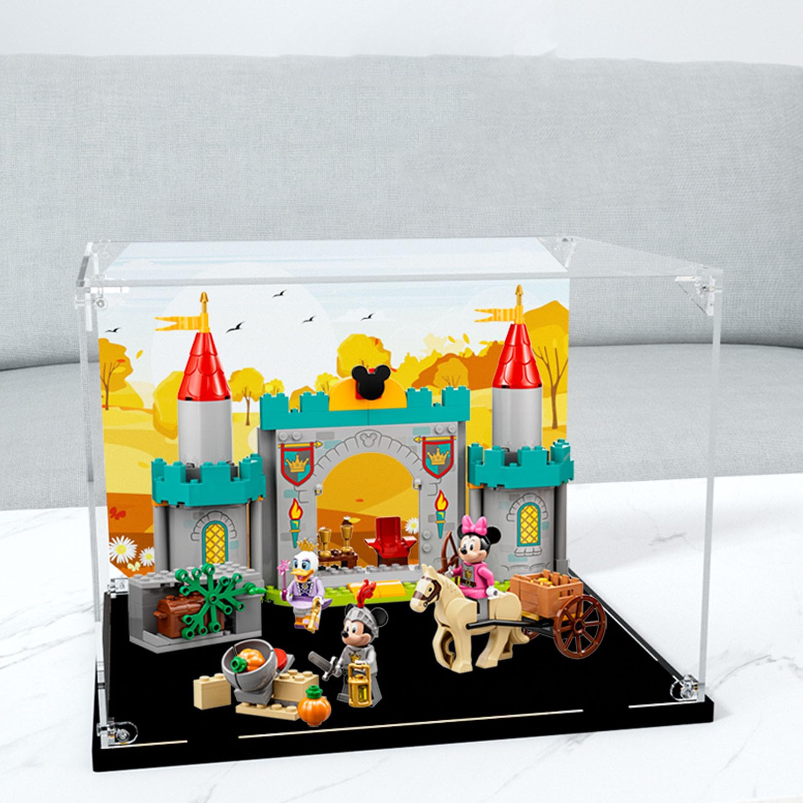 Akrylowe etui do Lego 10780 Disney Mickey & Friends Castle Defenders Model - pyłoszczelne pudełko do przechowywania anty-UV dla kolekcjonerów (tło 3 mm)