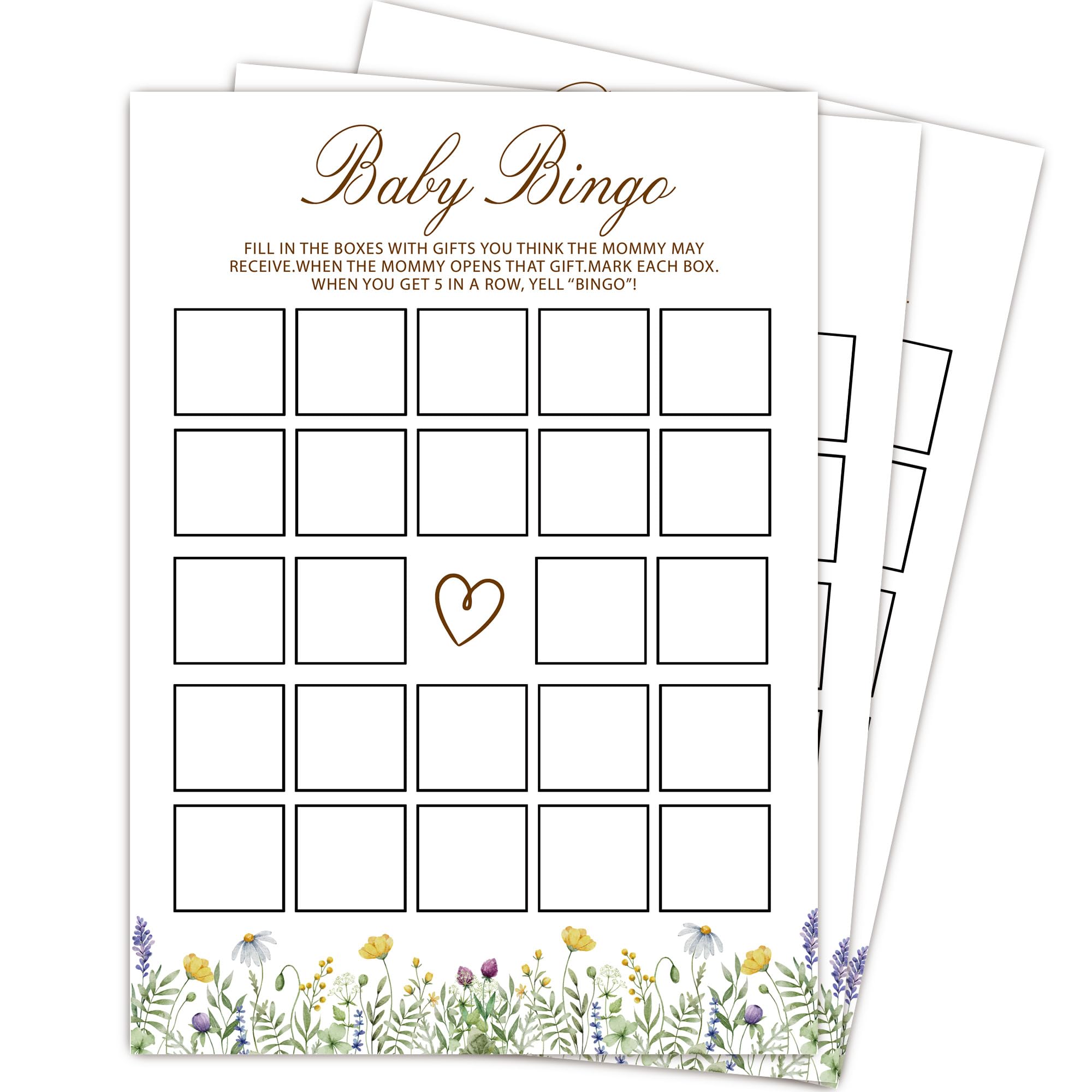 MXLINSW Wildflower Baby Shower Games, Bingo Game Cards, 25 Gender Neutral Cards, Floral Gender Reveal Party Supply Kit, Baby Shower Decorations(5''x7'