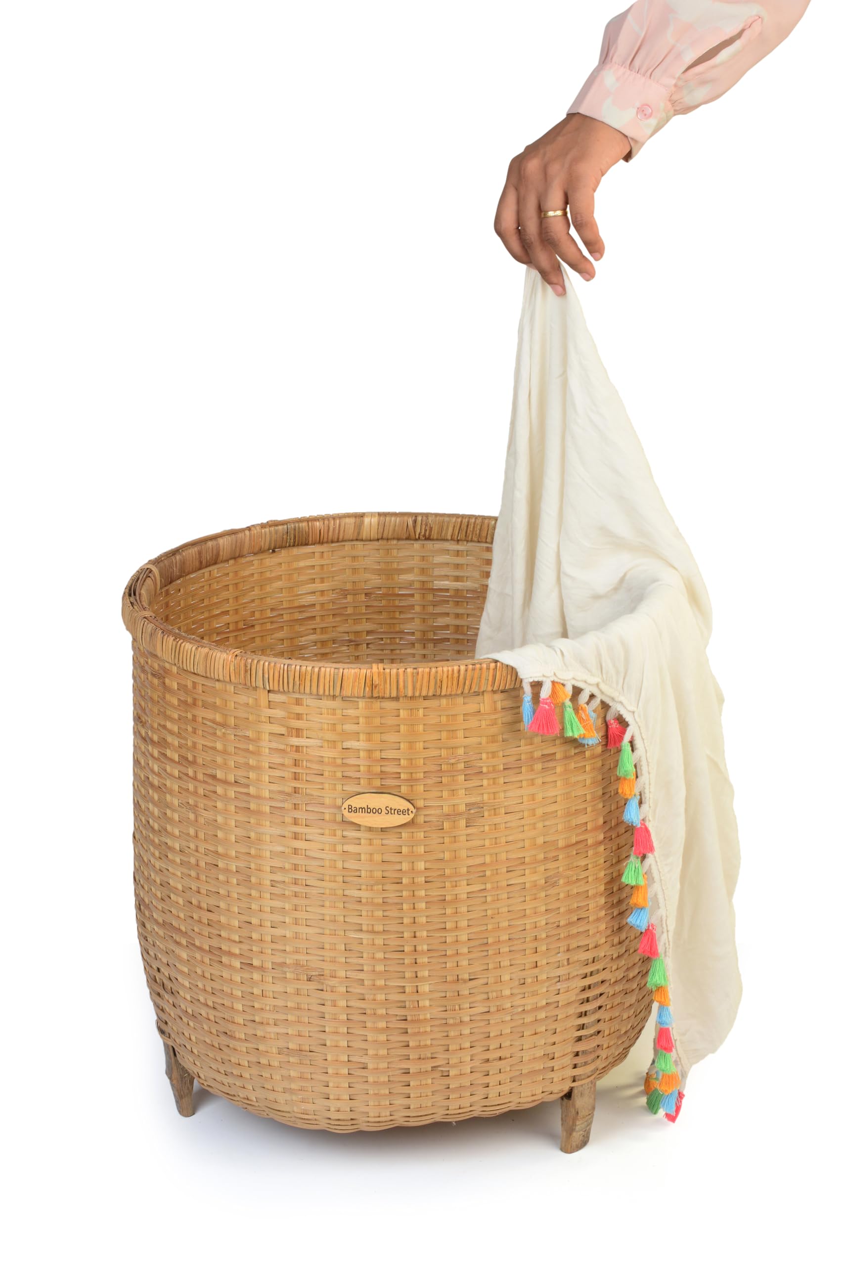 Bamboo Street Handcrafted Basket with mount | LAUNDRY_HAMPER| Eco-Friendly and Durable | Multipurpose Storage Basket | Laundry Basket | TOY Storage | Washable | 16 x 16 inches (Basket With Mount)-image-29