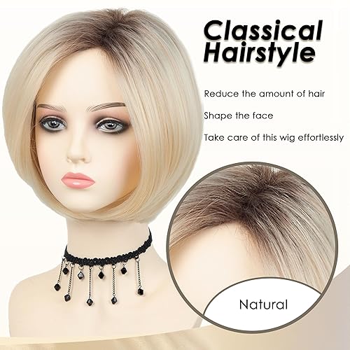 Miniatura 5 de XIUFAXIRUSI XIUFAXIRUSI Pelucas rubias degradadas estilo Bob para mujeres blancas, peluca corta rubia recta, pelucas sintéticas de aspecto natural,