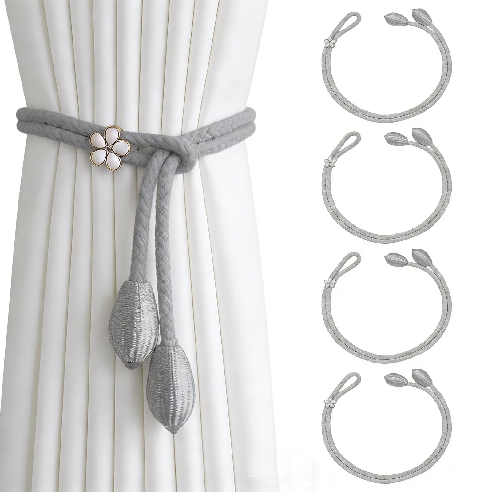 4 Pcs Curtain Tie Backs, Modern Simple Style Drape Holdbacks, Decorative Weave Rope for Thin or Thick tie Backs for Curtains, onvenient Home Office Living Room Bedroom Window Drapery Decor