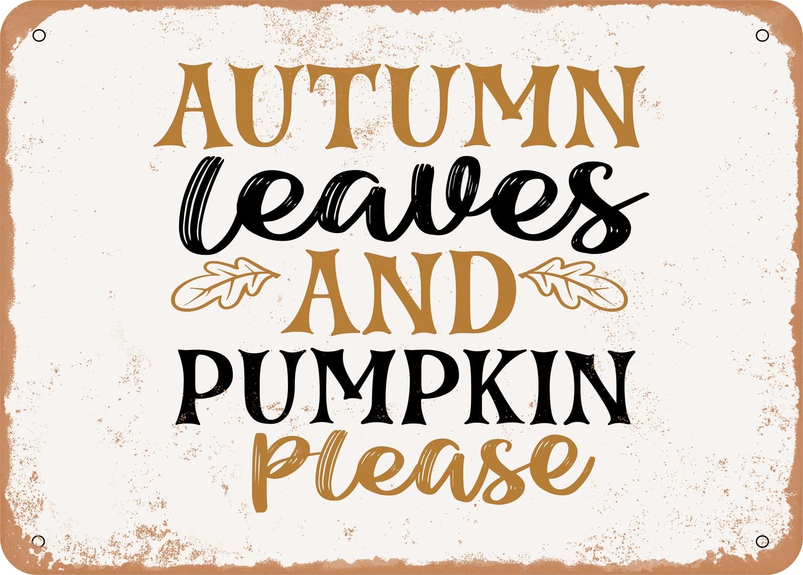 Miaomansenstore Metal Sign - Autumn Leaves And Pumpkin - Vintage Look Sign Home Decor
