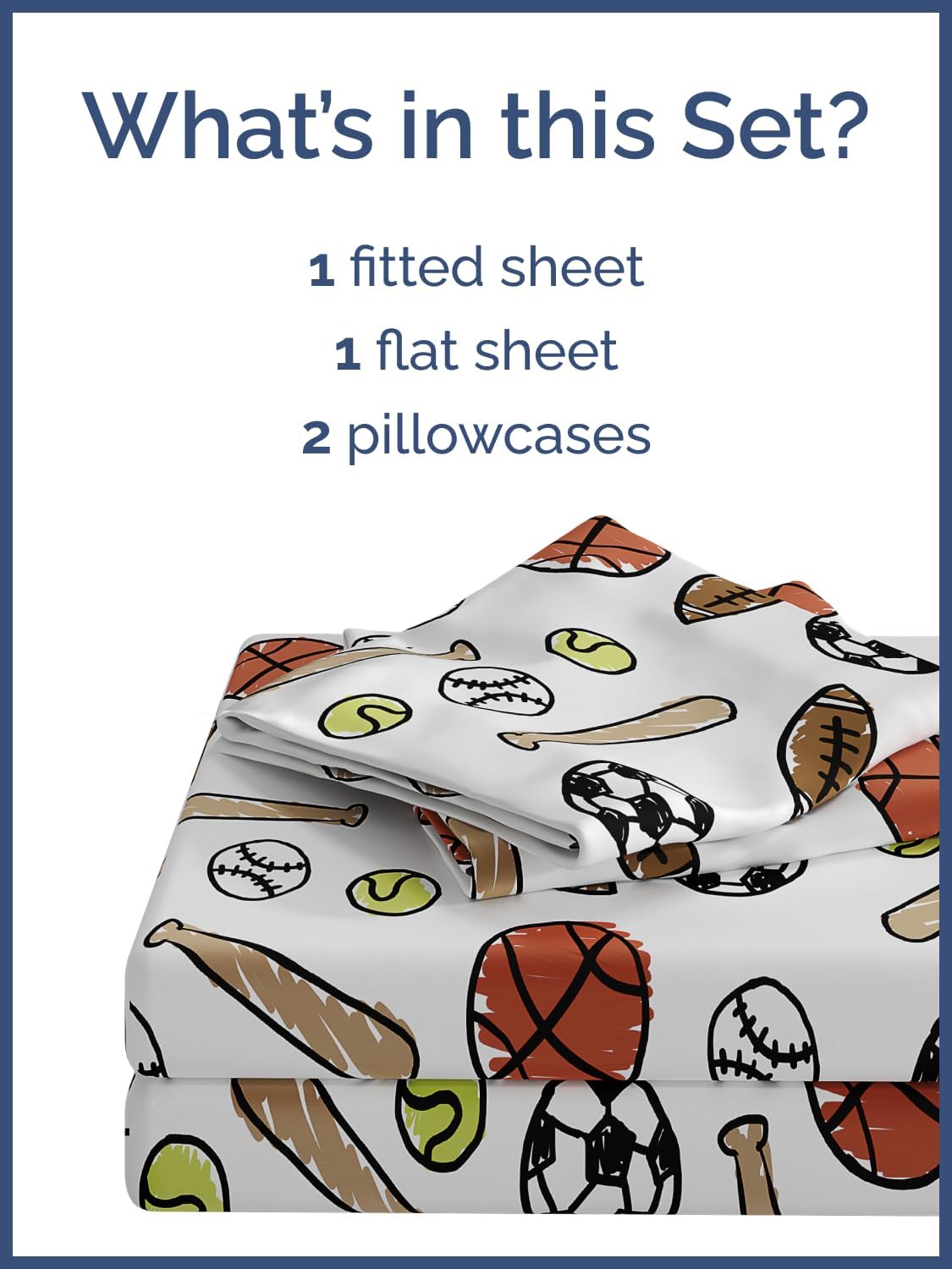 Kids Full Size Bed Sheet Set - 4 Piece Kids Loft Bed Sheets - Soccer, Basketball, Football, Tennis and Baseball - Soft, Cute - Breathable & Machine Washable - Bed Set for Boys, Girls, Teens & Toddlers