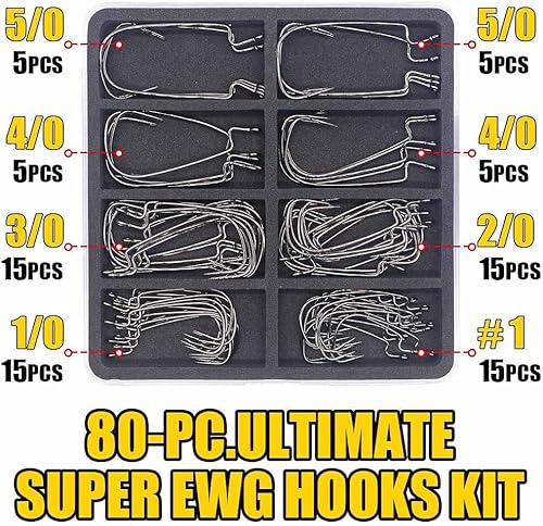 Miniatura 4 de Ewg-Hooks-for-Fishing-Texas-Rig-Hooks-Offset-Extra-Wide-Gap-Gap-Gap - Juego de gancho de gusano de agua dulce Gusanos de goma de lubina a granel Big