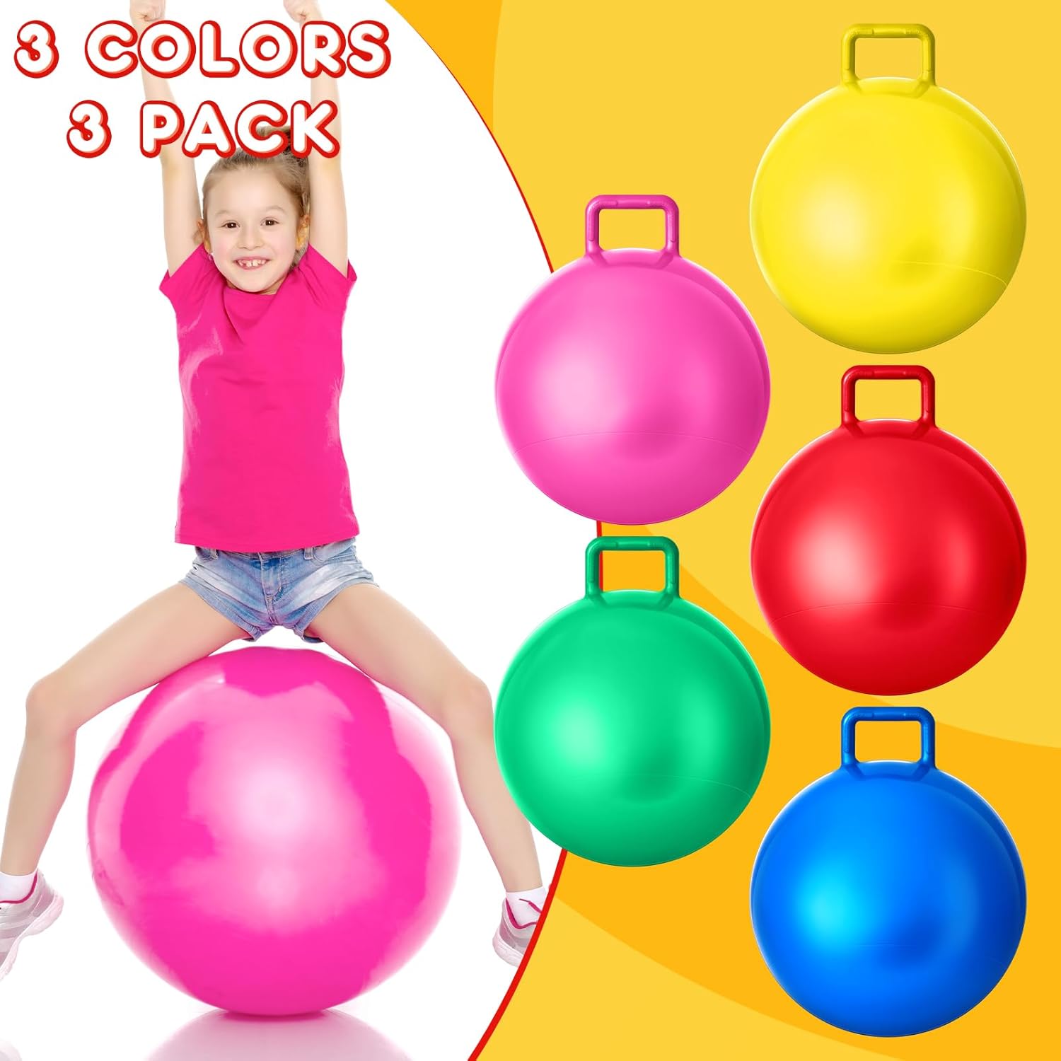 Lewtemi 5 Pcs Hopper Ball 22 Inch Outdoor Games Jumping Hopping Inflatable Bouncing Ball with Handle and Air Pump for Kids Adults Sport Field Playground Exercise Obstacle Course