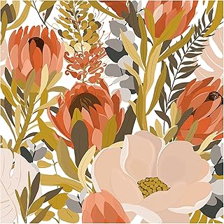 Peel and Stick Wallpaper Floral Removable Wallpaper Peel and Stick for Bathroom Bedroom Vintage Protea Flower Boho Wallpaper Stick On Wallpaper for Accent Wall Home Decor 17.7 * 118in