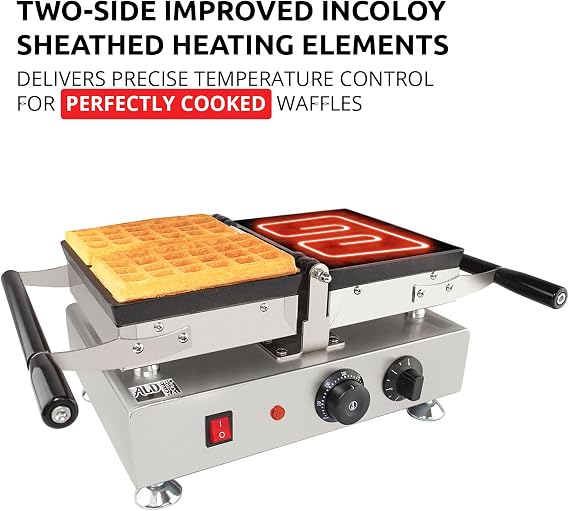 ALDKitchen Belgian Waffle Maker Thick with Removable Plates | Swing Type Belgian Waffle Iron | 2 Square-Shaped Waffles | 110V (2 PCS)