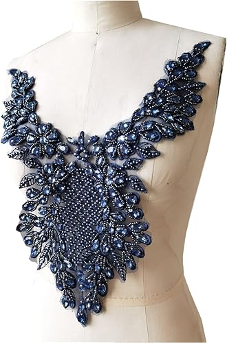 Miniatura 11 de Piedras de imitación hechas a mano de encaje apliques de costura a mano Parches Recorte para vestido Ropa Falda Escote Accesorios (negro)