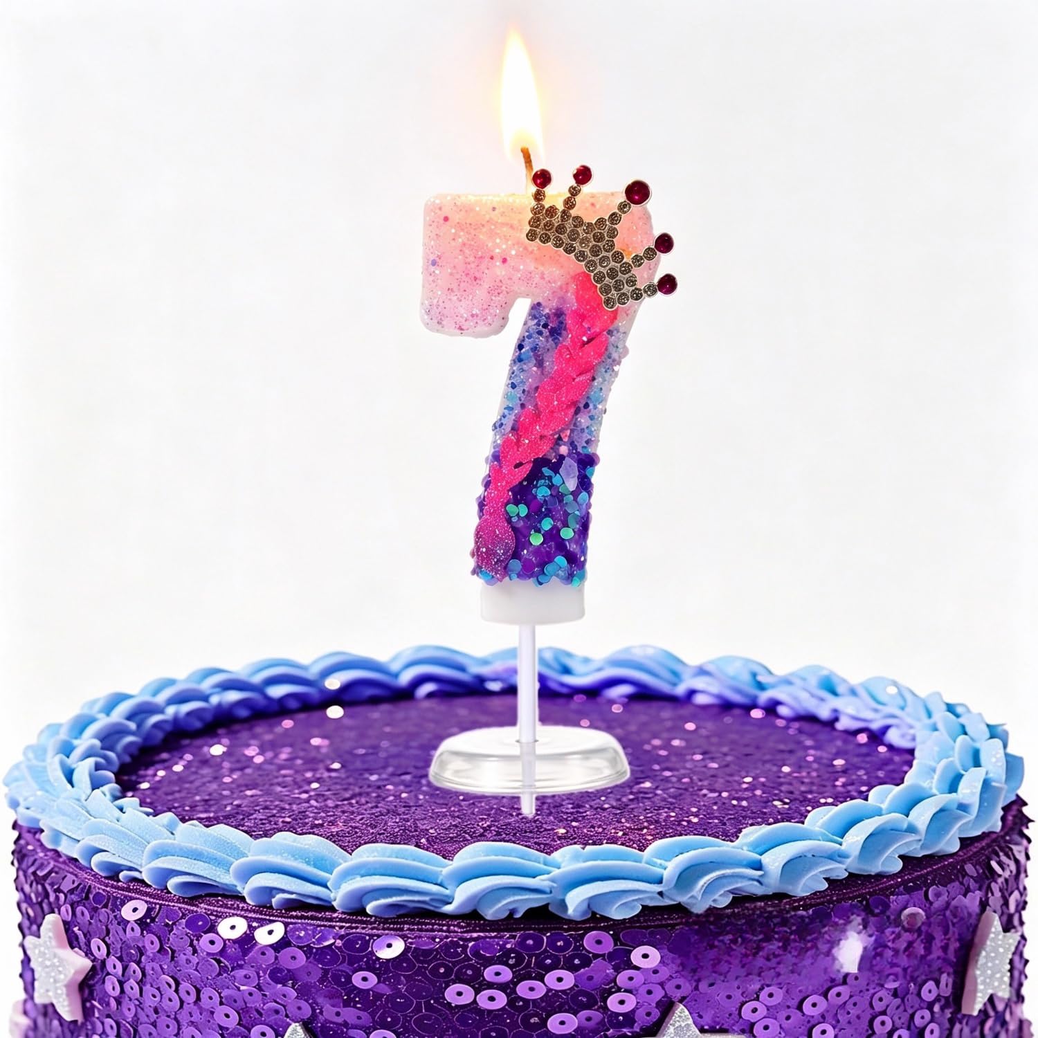 Kpop Birthday Number Candles,Purple Pink Birthday Candles,Glitter Number CakeTopper with Sequins for Celebrating Anniversary Theme Decorations,Cartoon MusicThemed Party Supplies (Pink Purple-7) — image 1