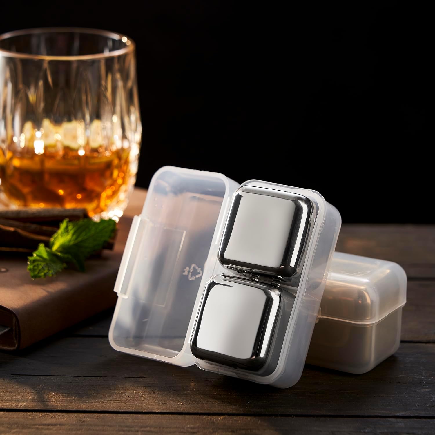 4 Large Whiskey Stones 64 cm³ (4 cu in) - Man Gift Set - Reusable Stainless Steel Metal Ice Sphere Cubes Beverage Chilling Rocks Whiskey Stones for Red Wine, Bar Beer, Scotch, Vodka Drinks - Gold