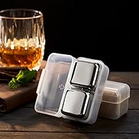 Vista 4 de 4 piedras grandes para whisky de 64 cm³ (4 pulg³) - Juego para regalo de hombre - Cubos esféricos de hielo de acero inoxidable reutilizables