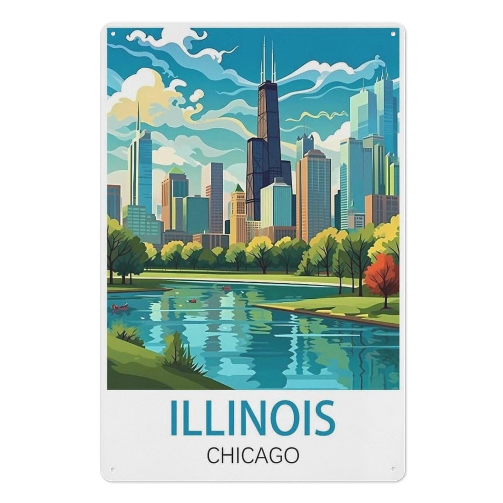 Illinois Chicago，Tin Sign Home Decor(20x30cm）8x12 inch-W100