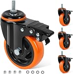 Caster Wheels 5 Inch, Swivel Threaded Stem Casters Set of 4 Heavy Duty 2400lbs, 3/8" -16 x 1 (Stem Diameter 3/8", Stem Length 1") Locking Casters Wheels Black