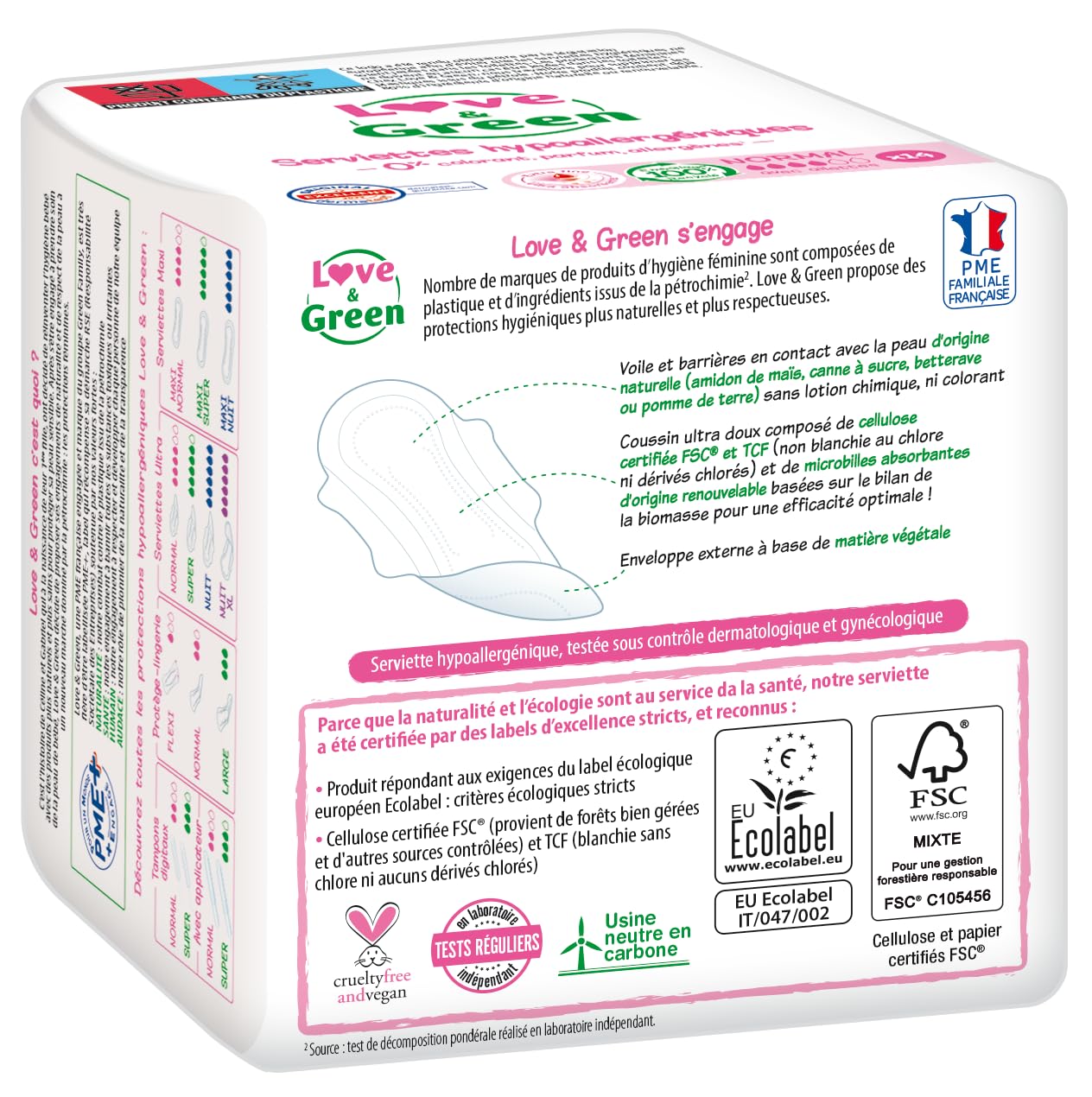 Visiter la boutique Love & Green Love & Green Serviettes hygiéniques, écologiques et hypoallergéniques - certifiées Ecolabel et Dermatest - "NORMAL" x 14 : Sans colorant, parfum, allergènes in use