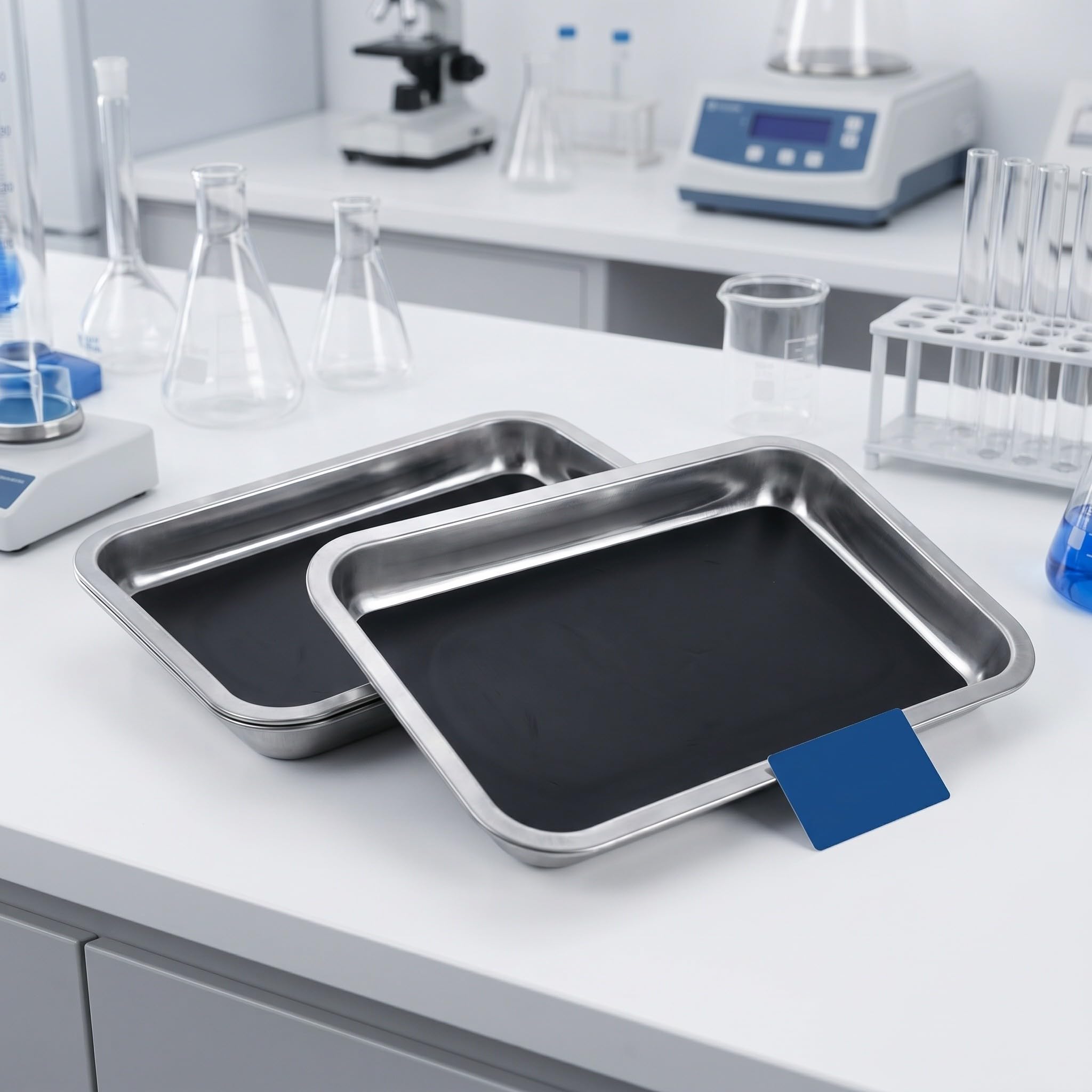 Artibetter 2 vassoi porta-strumenti in acciaio inox, formato rettangolare 30,5 x 20,3 x 3,5 cm - Piastra organizer per strumenti da laboratorio