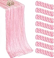 XUEHUA 8 Pack Light Pink Cheesecloth Table Runners 21x120 Inch Boho Gauze Rustic Wedding Party Baby Shower Decor