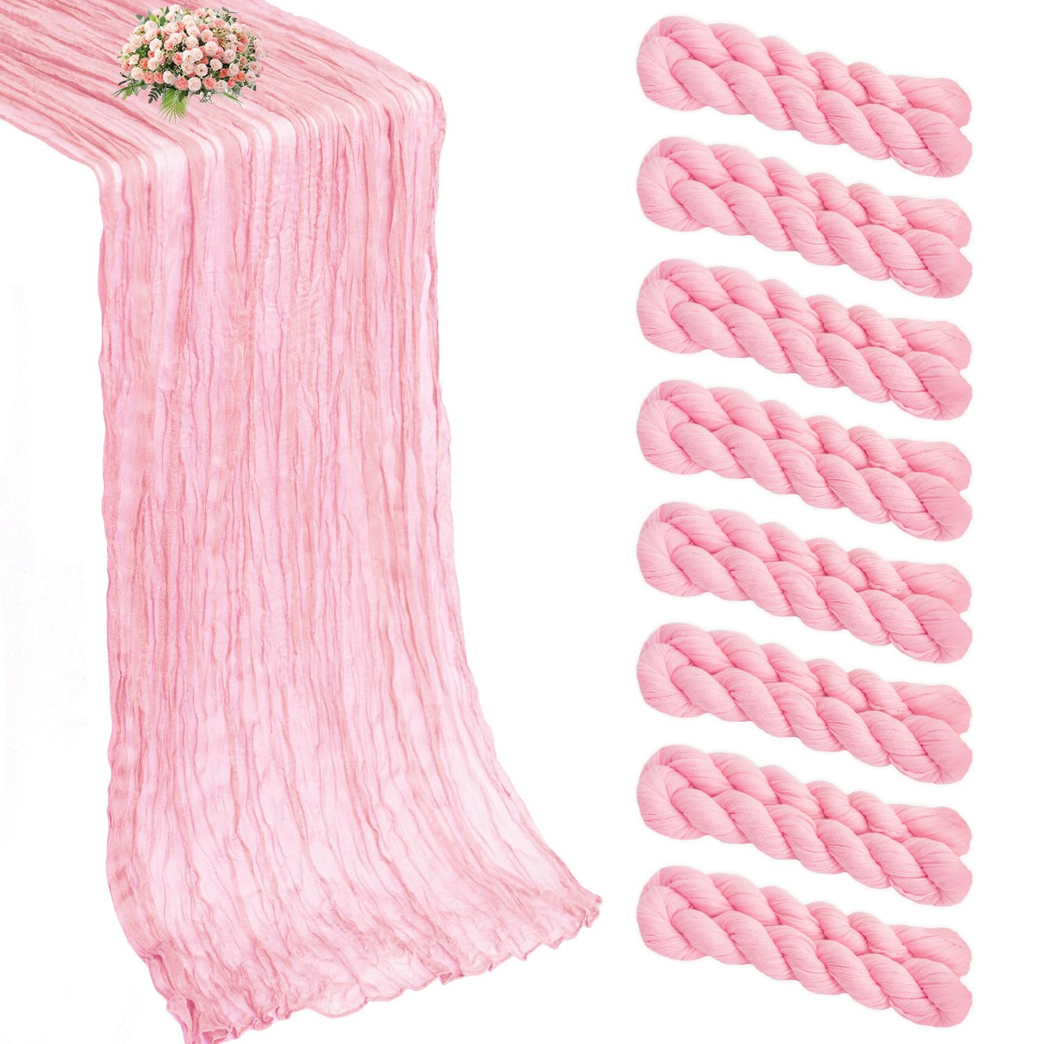 8 Pack Pink Cheesecloth Table Runner 21x120 Inch Boho Gauze Table Runners Rustic Light Pink Table Runner for Wedding Birthday Party Baby Shower Centerpiece Home Decorations