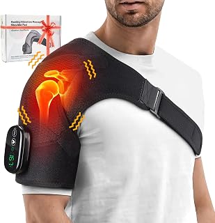 FAMILYHEALTH Cordless Heated Shoulder Massager Wrap - Heat & Vibration Pain Relief, Portable Rotator Cuff Brace for Men & Women, Black