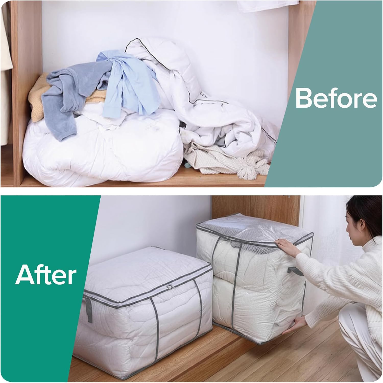 5 Pack 55L Clear Clothes Storage Bag,Foldable Blanket Storage Bin image 5