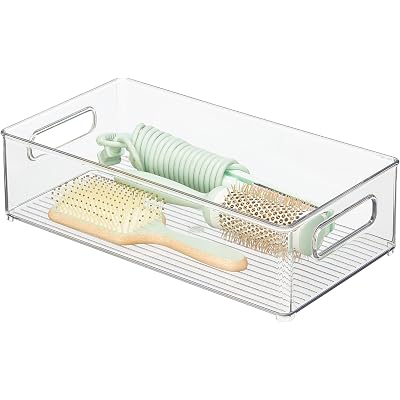iDesign Stackable Bathroom Storage Bin with Handles for Makeup and Accessories, Clear, Made in USA