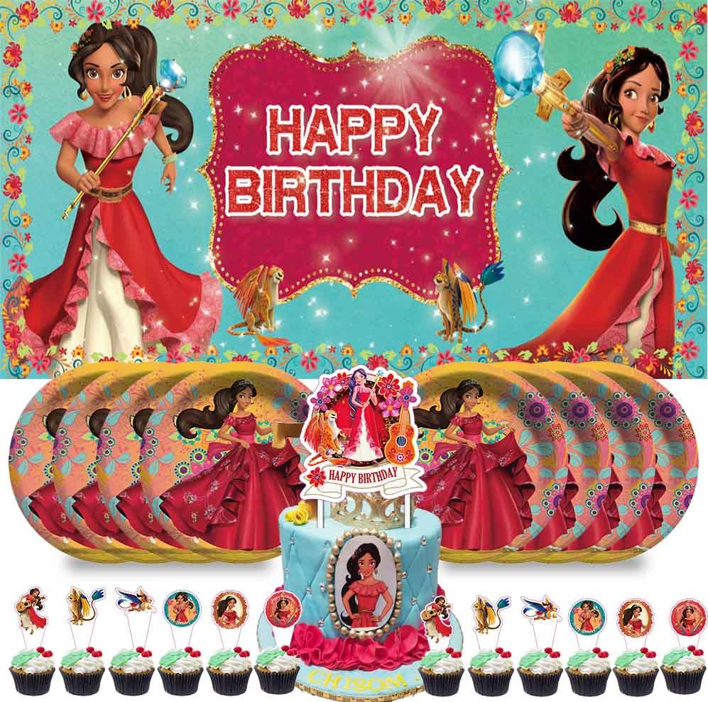 IPUDIS Elena of Avalor Party Supplies Princess Elena Birthday Decorations Plates Banner Kids Cake Toppers Set Decorations Decor