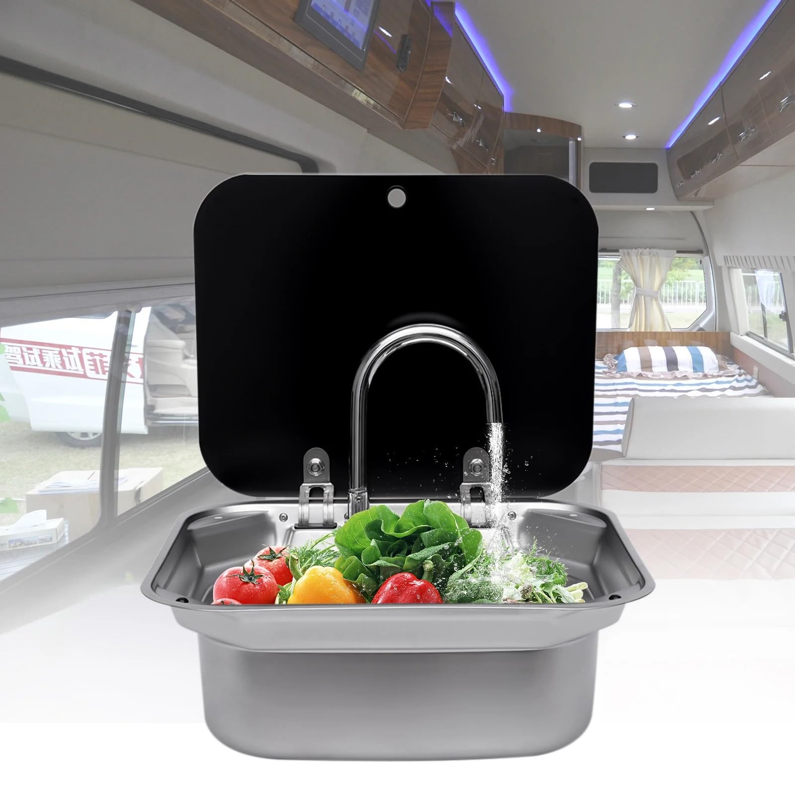 Accessori Camper, Kit Lavello Camper, con Silent Pad, Acciaio Inossidabile Rubinetto E Tubo