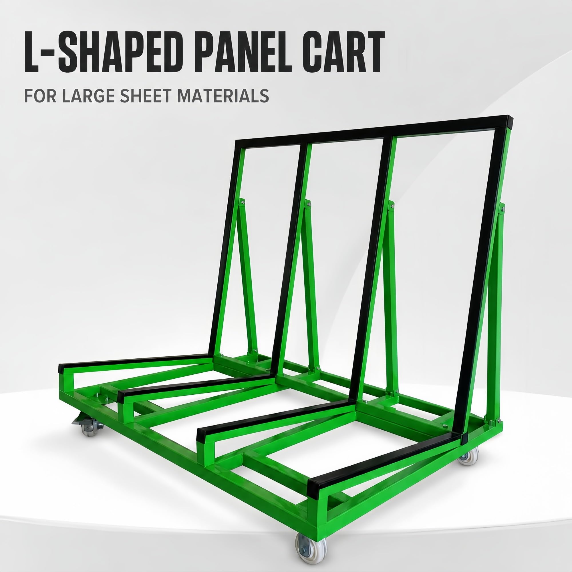 Plattenwagen mit Neigrahmen for Gipskarton, Glas, Steinplatten und Türen | PVC-Kontaktstreifen und vier Rollen for kontrolliertes Bewegen und Abstellen(Green)